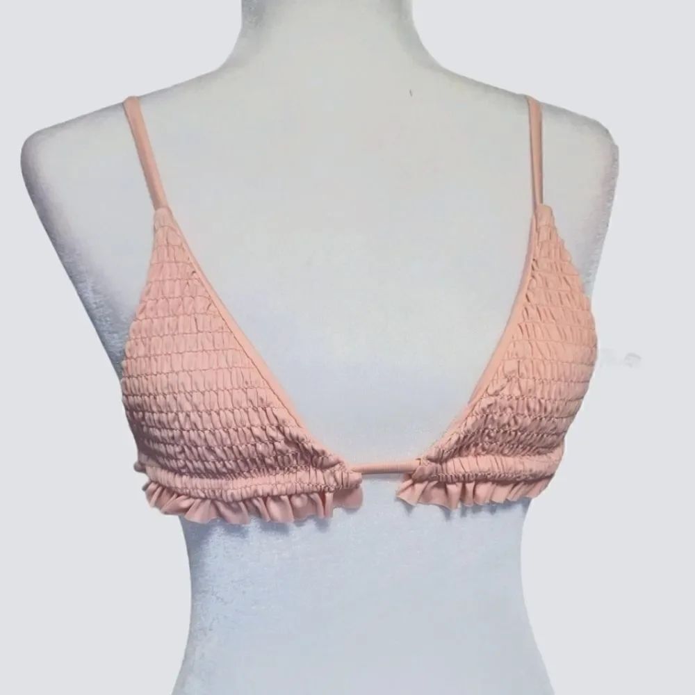 Zaful pink smocked with ruffle detail bikini top